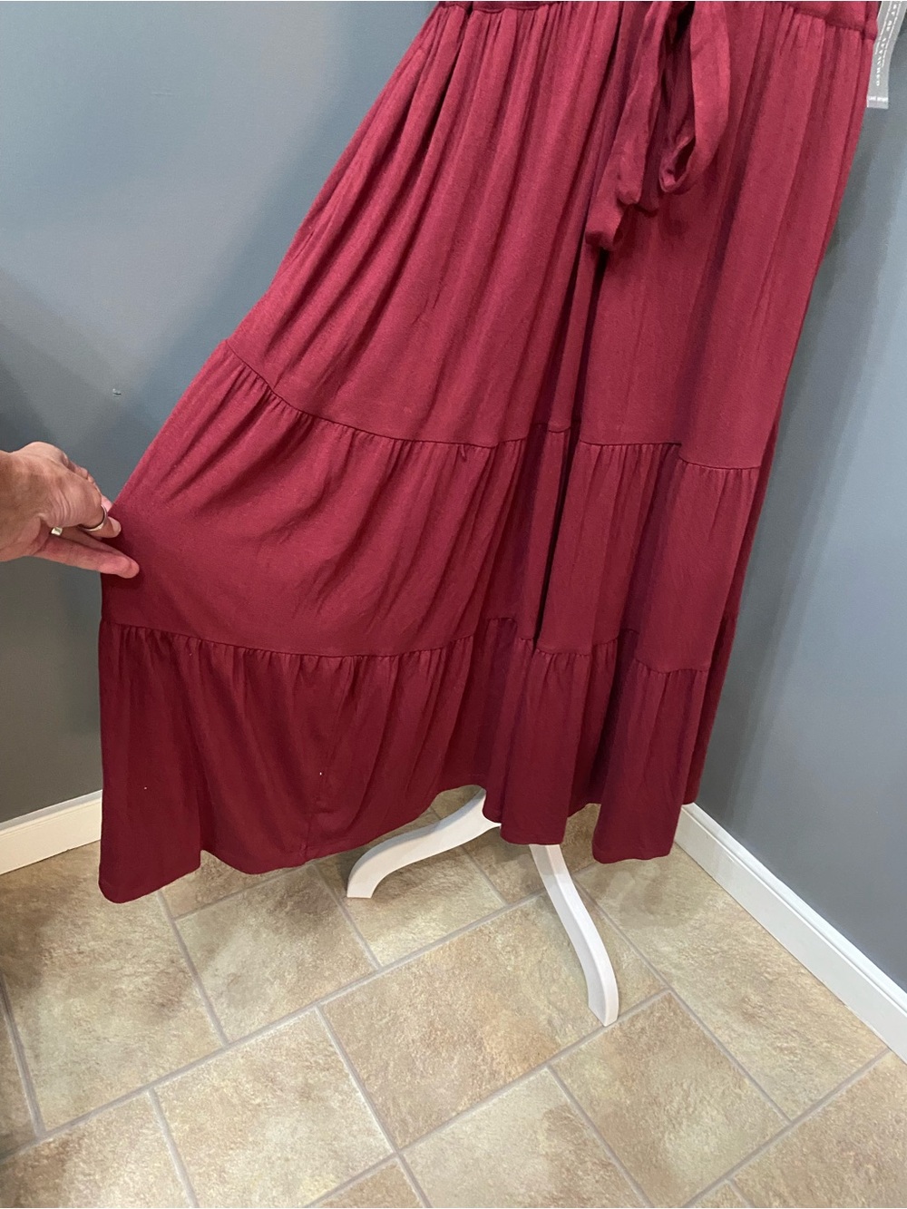 NWT Lane Bryant Plus Size 18/20 Burgundy Tiered MIDI Dress W/Tie Waist & Pockets - Picture 4 of 17